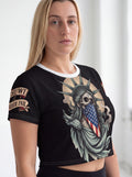 Skull Statue of Liberty Crop Tee — American Flag Bandana Graphic
